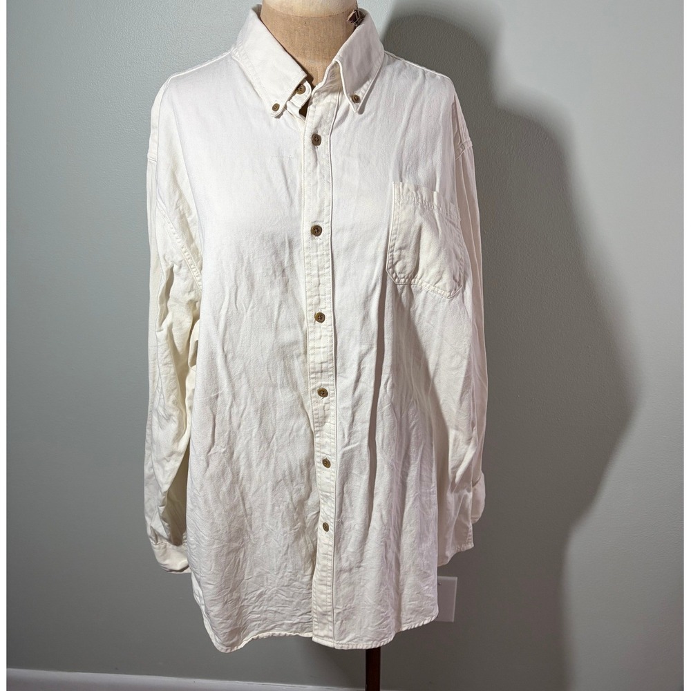 Croft & Barrow Mens XL Cream Off White Cotton Denim Button Down Shirt LongSleeve
